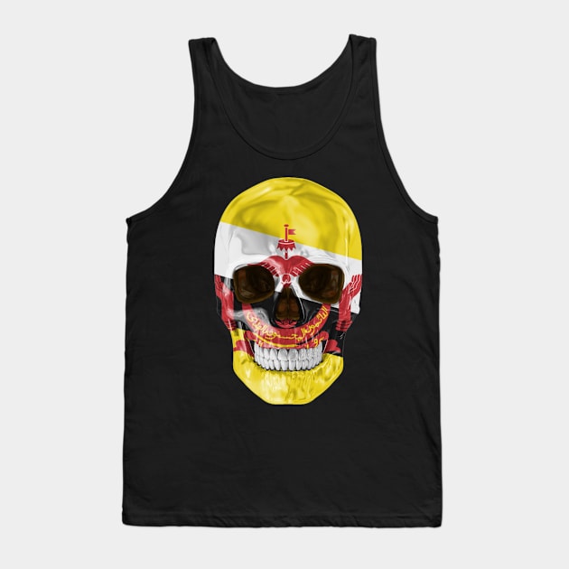 Brunei Flag Skull - Gift for Bruneian With Roots From Brunei Tank Top by Country Flags